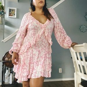 Free People Pink and Cream Mini Dress